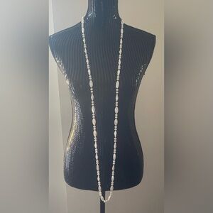 Vintage White Oval Plastic Long Necklace